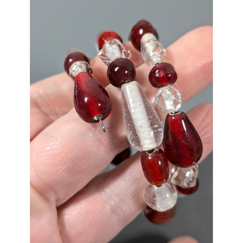 Artisan Red Clear Glass Bead Wrap Coil Bracelet Boho Statement 7" - Picture 5 of 6